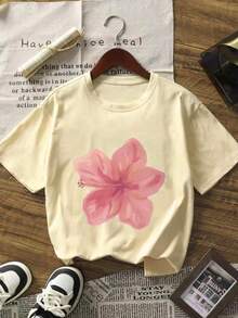 Bộ 3 áo thun ngắn tay cổ tròn in họa tiết hoa tối giản mùa hè, kiểu dáng thời trang và đa năng dành cho nữ. - Nhiều màu - Xem 5