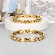 1 Piece Of Magnetic Bracelet For Men And Women, Stainless Steel Magnetic Bracelet With Size Tool, Magnet Jewelry Gift - Golden - View 3