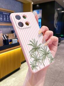 1个时尚条纹棕榈树图案手机壳，兼容安卓智能手机，例如S26 Ultra/S25 Ultra/S24 Ultra/S23 Ultra/S22 Ultra、A57/A37/A56/A55/A54/A53、12/13C/Note 13、A16/A17/A3X、荣耀系列等。柔软硅胶材质，防指纹、防震、防摔。[国际版，非国内版] - 粉色 - 查看 2