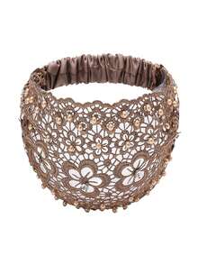 3 piezas de accesorios para el cabello con tocado de encaje elegante para mujeres, diademas anchas con flores vintage y perlas, piezas de moda para el cabello para bodas, fiestas y uso diario - Multicolor - Ver 11