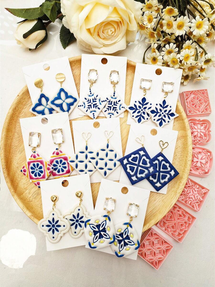 Retro Geometric Flowers Polymer Clay Cutter Mold With High Precision Diy Handcrafted Clay Mold Tools, Precision Knife Molds - Craft Supplies - Perfect Gift For Diy Enthusiasts - Geometry - View 1