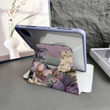 1pc Purple & Pink Floral 360° Rotating Flat Tablet Protective Case With Auto Wake/Sleep, 3-Fold Stand, Pen Slot, Compatible With IPad, Galaxy Tab & Pad, Tablet, Pad - Multicolor - View 2