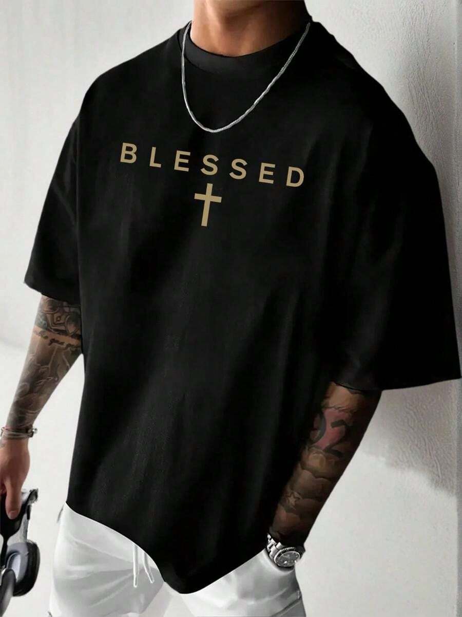 Zrgoth Men's Casual Versatile Minimalist Chest Graphic English Slogan Print Short Sleeve T-Shirt - Hồng - Xem 1