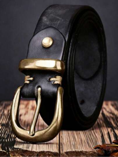 A Genuine Leather Holiday Sports Office Gift Father's Day Carnival Easter New Year April Fool's Day Independence Day Labor Day St. Patrick's Day Spring Festival Belt Pure Cowhide Distressed Copper Buckle Fashionable Versatile Retro Rubbed First Layer Cowhide Belt
