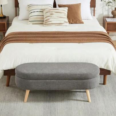 Stool With Storage, Length 110 Cm, Contemporary Style With Storage And Chenille Fabric, Ideal For Changing Shoes, Ideal For The Bedroom, Hallway Or Living Room.