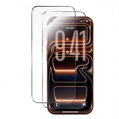 2片装高清钢化玻璃屏幕保护膜，防刮花，适用于苹果15 PROMAX、15、16、15PRO、14、13、12、11、XR、XS、X、7、8、17、17 Pro、17 Pro Max、17 Air、17E、16E等机型。防碎裂、防摔、防刮花、防水、晶莹剔透。母亲节送给家人和朋友的最佳礼物之选。可能存在轻微色差，高清透明钢化玻璃。