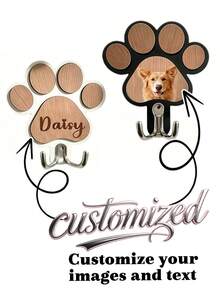 Personalized Paw Print Wooden Dog Leash Hook, Customizable Carved Wall Hook - Suitable For Collars And Coats, Durable Wooden Material, Paw Print Design, Perfect Decorative Memorial Gift For Pet Lovers - Multicolor - View 2
