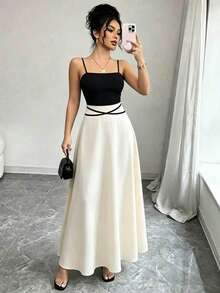 Women's Elegant Long Strap Dress, Solid Color Vacation Style, Suitable For Valentine's Day, Dates, Afternoon Tea, Casual Elegant Commute Dress Summer - Multicolor - View 2