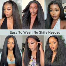 Kinky Straight Wig Human Hair 13x4 Hd Transparent Lace Front Wigs Human Hair Pre Plucked With Baby Hair Yaki Straight Frontal Wigs For Women 200 Density Human Hair Wig - Natural Black - 查看 8