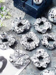 7件裝亮片大容量髮圈－迪斯可球閃亮金屬髮圈，亮銀色彈性髮帶馬尾固定圈，復古70s、80s、90s迪斯可派對禮物，適合新娘婚前派對、單身女郎派對、生日和婚禮禮物、裝飾、派對裝飾、迪斯可球派對髮箍，適合女性，1/3/5/7件裝 - A - 查看 2
