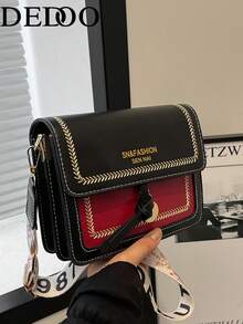Dedoo Bolso de mano de moda para mujer, bolso cruzado multifuncional nuevo, bolso cuadrado casual de bloques de color con correa ancha, adecuado para fiesta, cita, escuela, exterior, regalo - Negro - Ver 9