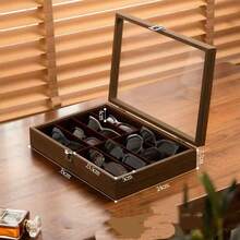 Wood Grain/Burgundy Fashion Glasses Display Box, Mall Counter Eyewear Rack, Fashion Glasses Storage Box With Lid, Multi-Compartment Fashion Glasses Tray - Multicolor - View 6