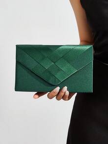 REMANLAND Fashion Satin Trim Evening Clutch Handbag Envelope Shoulder Bag - Dark Green - View 1
