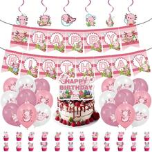 Axolotl Birthday Party Decorations, Banner Balloon Cake Cup Paper Cupcake Top And Center Decoration Spiral Hanging Ornaments - Kỳ nhông Mexico - Xem 1