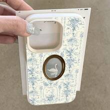 Phone Case: 1 X New Fashionable Light Blue Floral Pattern With Vintage Photo Frame Swan Artistic Light Luxury Style Lychee Texture Drop-Resistant TPU Phone Case For  17/17 Air/17 Pro/17 Pro Max,  16/16 Plus/16 Pro/16 Pro Max,  15,Stay On  With A Variety Of Styles To Make Your Phone The Center Of Attention - Color1 - View 2
