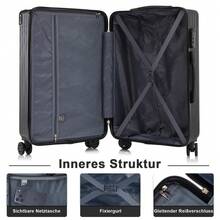 YONSLY Lightweight Suitcase 20/24/28 Inches With Combination Lock 4 Wheels 360° Double Zipper Mesh Pocket Soft Rubber Handle Trolley Suitcase - 黑色 - 查看 5
