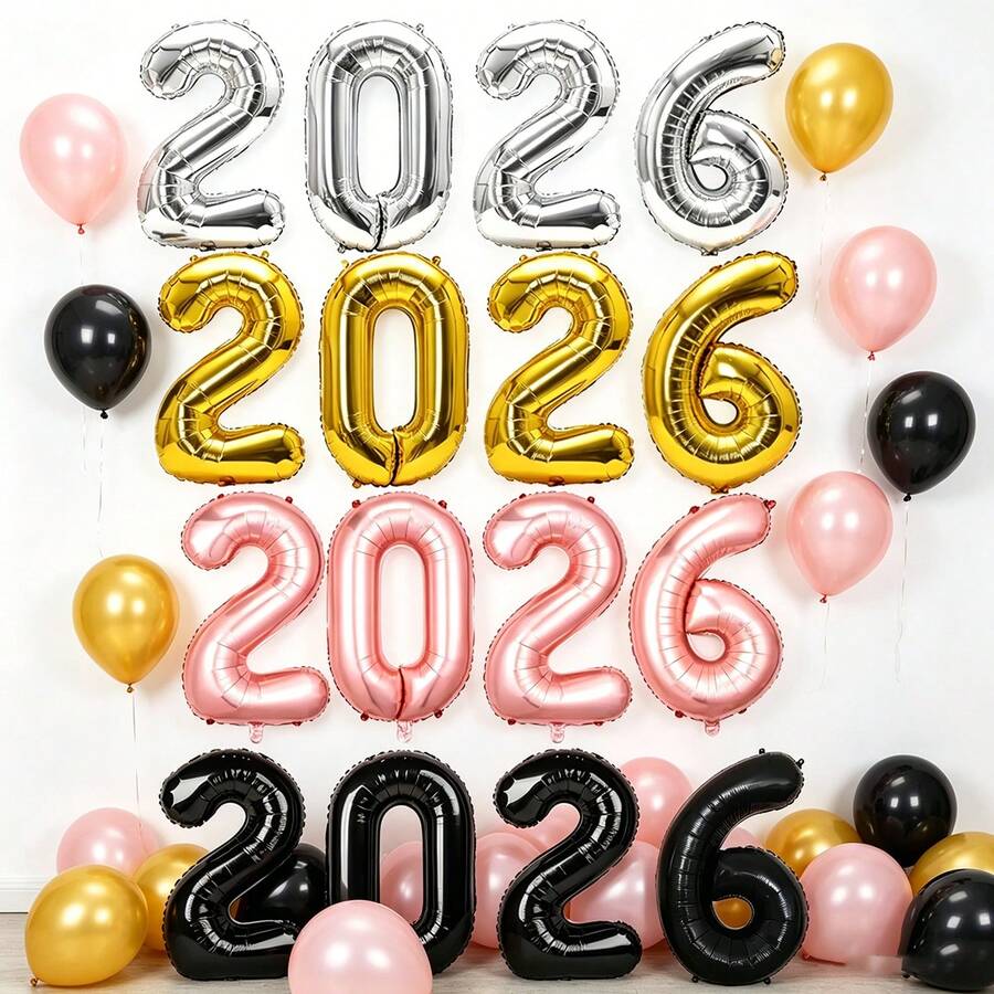 2026 Aluminum Foil Number Balloons, Suitable For Birthday Party, Graduation, New Year Holiday Decoration - Multicolor - View 1