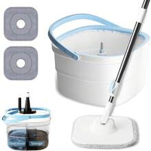 Rotating Mop And Bucket With Household Spin Dryer Set - Independent Cleaning And Dirty Water System, Mop And Bucket Set With 2 Replaceable Microfiber Mop Pads, Perfect For Hardwood, Tiles, Laminates And Windows, Convenient For Storage And Space-Saving At Home - A - Xem 8