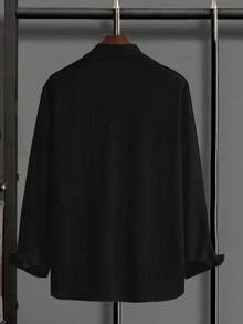 Plus-Size Men's Suits, Big & Tall Men's Long-Sleeved Shirts, Spring Casual Solid Color Shirts,Oversized Men's - 黑色 - 查看 9