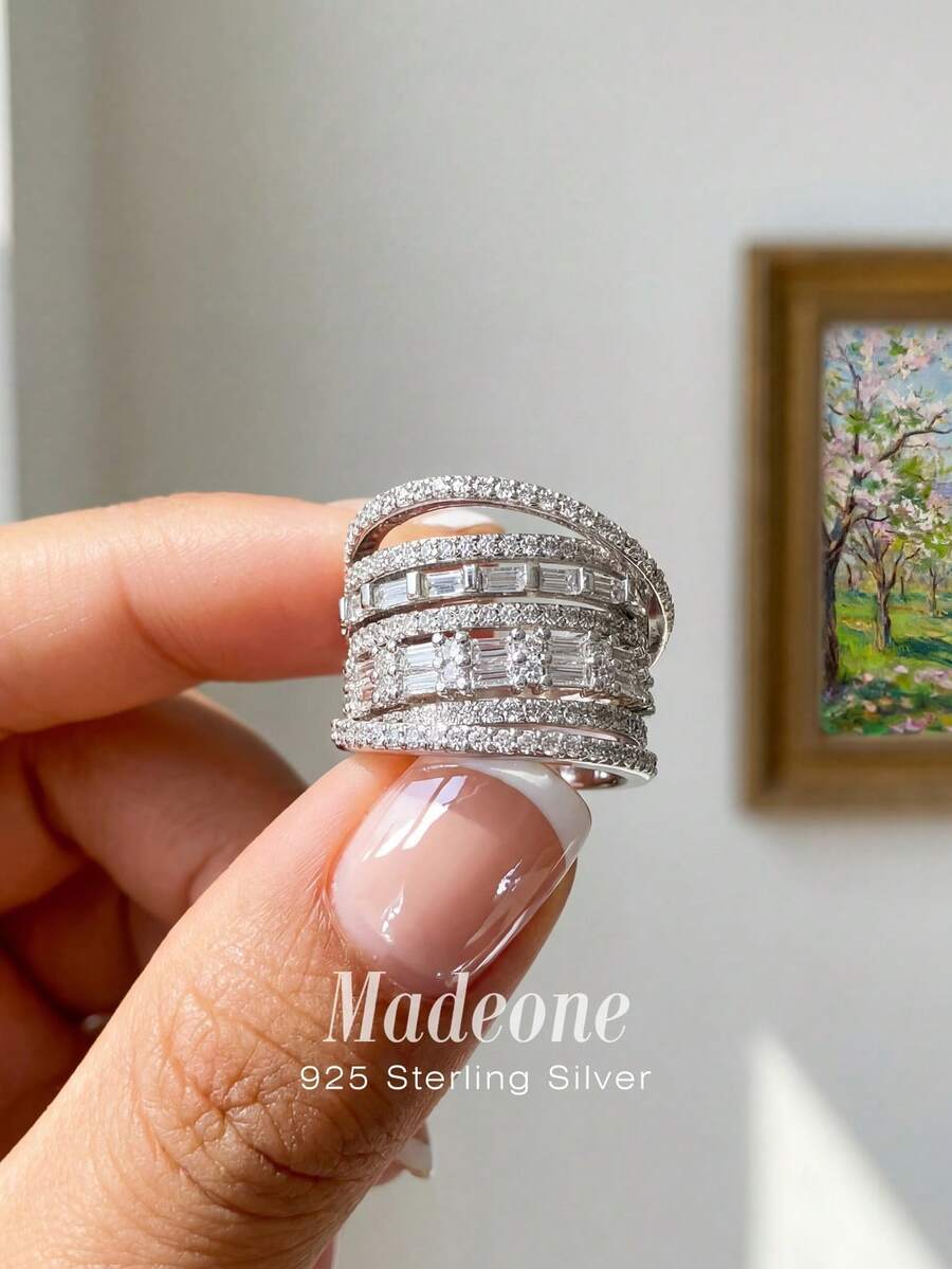 MADEONE 1枚925纯银复古线条缠绕戒指，男女皆宜，适合日常佩戴和派对配饰，高品质珠宝礼品