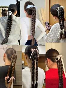 20-Inch Small Clip-On Double Braided Ponytail, Brown-Black Ponytail Hair Extensions To Increase Hair Volume And Lengthen Hair, Suitable For Everyday Wear And Party Outfits, Synthetic Fiber Wig. - Multicolor - View 7