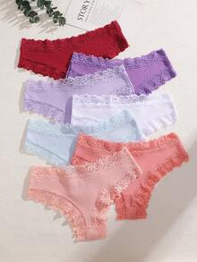 FINETOO 7件組女款浪漫田園風蕾絲飾邊羅紋棉質巴西內褲，多尺寸 XS-XXL - 彩色 - 查看 4