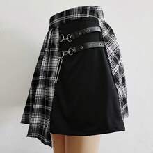 Womens Harajuku Punk Irregular Pleated Skater Skirt Asymmetric Cutout High Waist Hop Clubwear Gothic Harajuku Skirt - 92132-3 - 查看 6