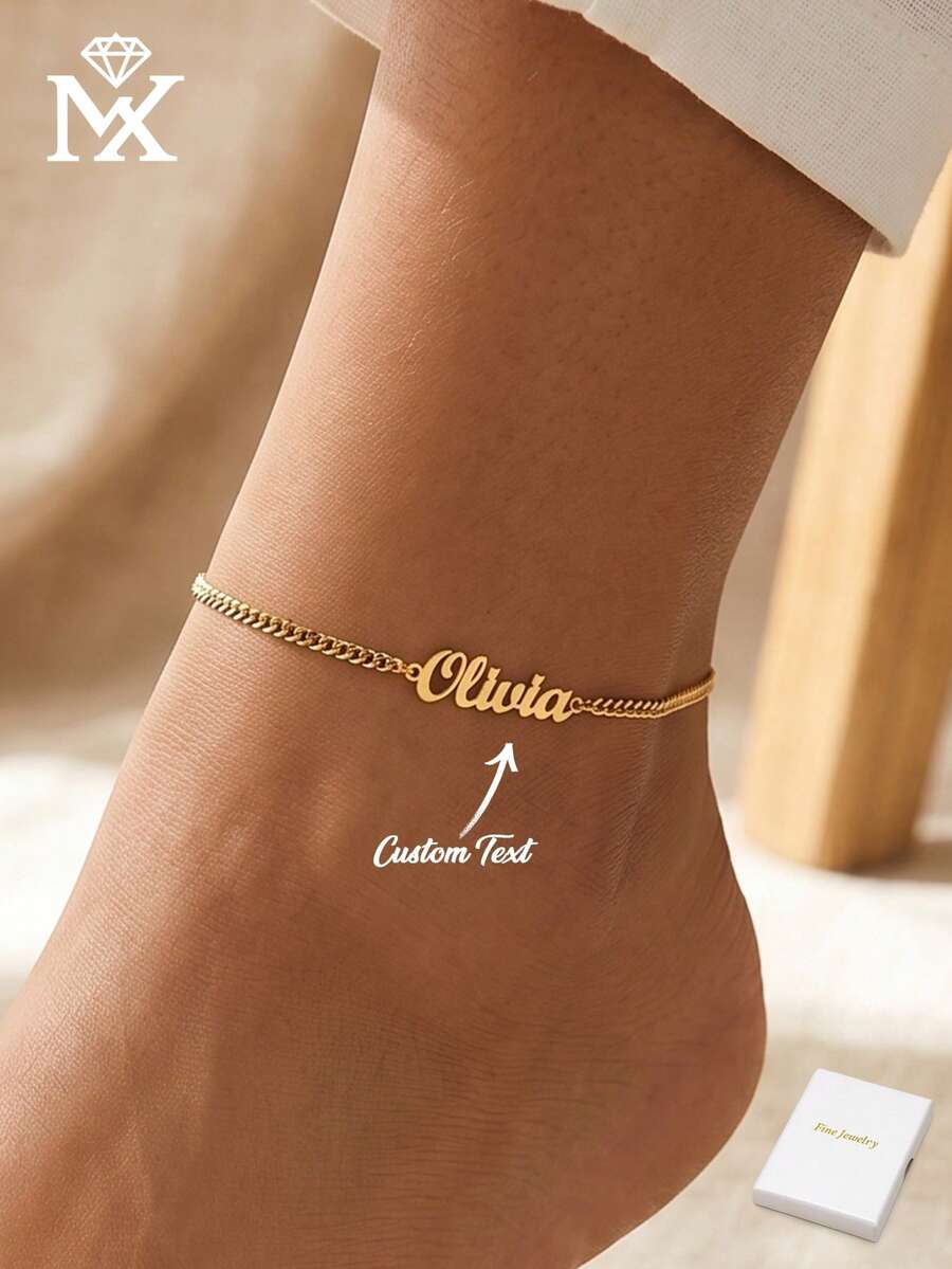 Customized Women's Name Stainless Steel Thick Cuban Chain Personalized Anklet Beach Foot Jewelry - Multicolor - View 1