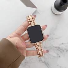 适用于 Ultra2/1/SE/Series 10/9/8/7/6/5/4/3/2/1 的 1 条金属珠饰 表带,尺寸可选 38/40/41mm/42/44/45/49mm,时尚优雅女士替换表带 - 玫瑰金 - 查看 2
