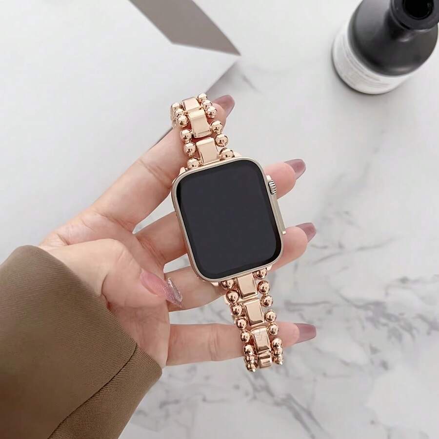 适用于 Ultra2/1/SE/Series 10/9/8/7/6/5/4/3/2/1 的 1 条金属珠饰 表带，尺寸可选 38/40/41mm/42/44/45/49mm，时尚优雅女士替换表带