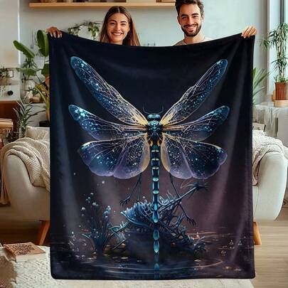Magic Dragonfly Starry Wings Lightweight Flannel Blanket - Soft, Warm, Hypoallergenic, Suitable For Sofa, Bed, Travel, Camping, Etc.