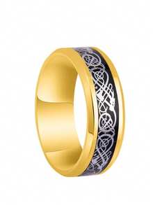 Men's Celtic Pattern Stainless Steel Ring, Vintage Viking-Style Engraved Wide Band, Available In Multiple Colors, Couple Ring, Boyfriend Gift - Multicolor - View 14