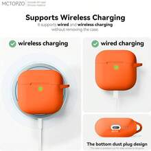 Compatible With Apple Earphone Protective Covers, Silicone All-In-One Track Strap, Suitable For All Apple CompatibleswithAirPods Models. - Orange - View 6