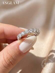 1 chiếc nhẫn đính hôn và nhẫn cưới Moissanite, nhẫn solitaire thanh lịch bằng bạc sterling 925, món quà trang sức cao cấp dành cho phụ nữ. - Bạc - Xem 5