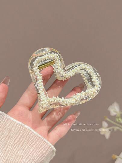 1pc Korean Style Heart Shaped Hair Claw Clip, 2026 New Elegant Design For Thin Hair, Bun Updo Hairstyle Accessory
