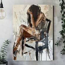 Enmarcado 1   en lienzo plano 2D, arte abstracto para pared en tonos cálidos con una figura desnuda moderna, ideal para sala de estar, dormitorio, oficina o cafetería, plano en 2D, perfecto para la decoración de habitaciones. - Enmarcado - Ver 4