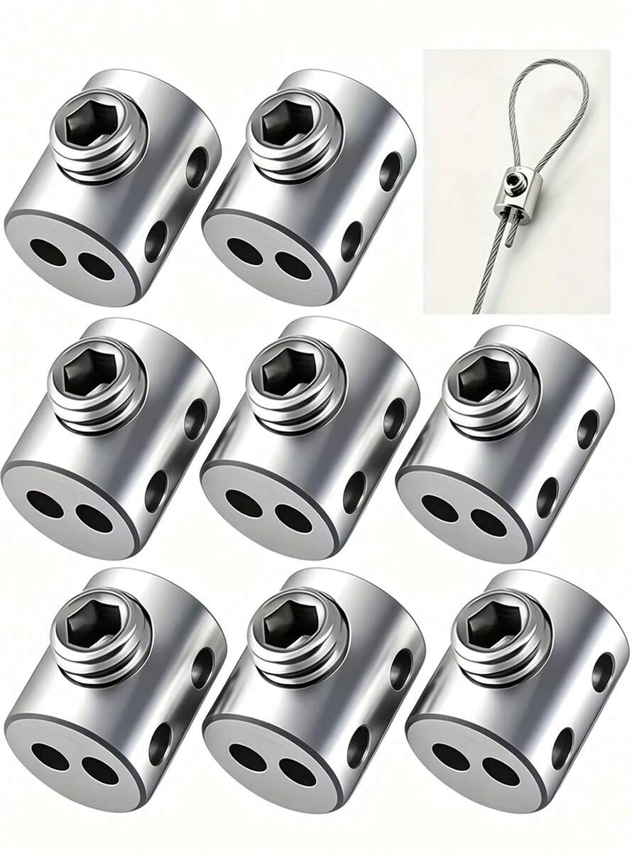 5个/8个/10个装钢丝绳锁扣，采用耐用金属材质，旨在防止盗窃。这些配件非常适合露营，并配有时尚的双孔夹，可用于固定晾衣绳和储物柜。 - A - 查看 1