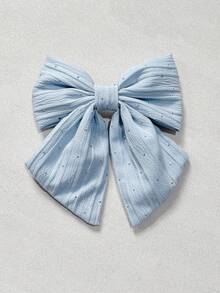 New Rhinestone Bow Spring Clip Textured Fabric Bow Hair Clip, Elegant Sweet Women Hair Accessory, Polyester - Multicolor - View 2