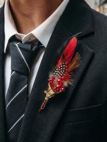 1 Stück Herren Brosche, Mehrfarbige Feder Boutonniere für Gastgeber, Hochzeit, Koreanischer Stil Anzug Accessoire - Federbrosche - Übersicht 11