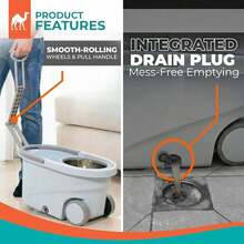 Spin Mop & Bucket Set - 360° Self-Wringing System With Wheels, StainlSteel Handle - Hands-Free Floor Cleaning For Hardwood, Tile - A - 查看 3