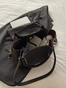1pc Women's Fashionable Solid Color Handbag, Versatile Lightweight Luxury Shoulder Bag, Suitable For Dates, Gifts, Work, Commuting - Coffee - View 8