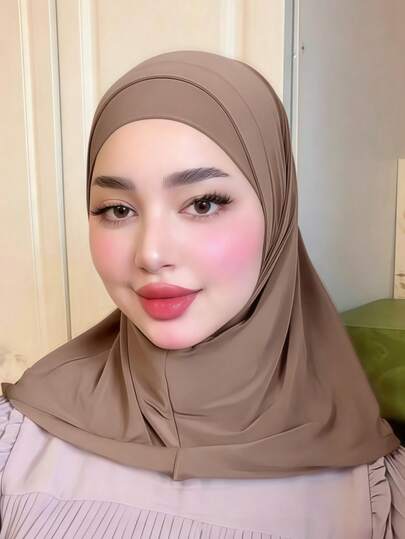 1件装女士中东阿拉伯迪拜土耳其穆斯林纯色经典简约休闲优雅低调莫代尔丝绸混纺头巾帽，柔软透气舒适，长帽檐二合一围巾头巾帽，适合日常生活、节日、聚会、礼拜等场合。