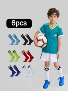 6 Pasang/Set Kaos Kaki Olahraga Setinggi Lutut Cocok Untuk Anak Usia 3-12 Tahun & Remaja, Cocok Untuk Olahraga Tim Seperti Pertandingan Sepak Bola Di Gimnasium Atau Lapangan - MultiWarna - View 2