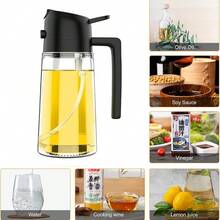 470ml 2-In-1 Oil Spray Bottle, 16 Ounce Glass Leak Proof Oil Bottle, Large Capacity Kitchen Bottle Splitter, Letter Pattern Spray Bottle, Suitable For Cooking, Stir Frying, Baking - Spray Bottle - Black - View 6