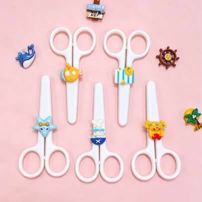 2/5/10pcs Ocean Series Children's Craft Scissors, Cute And High-Appearance Craft Scissors, Stainless Steel Scissors, Student Art Scissors. Very Suitable For Students To Do Handicrafts, Office Use Or Carry Out Paper-Cutting Activities. Designed With Round Heads, They Have Safety Features Suitable For Children.