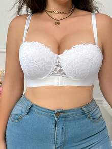 mimilemon Áo ngực không dây ren trắng size lớn cho nữ - đệm mút, cúp 3D thoáng khí thoải mái và nâng đỡ hai bên - trắng - Xem 7