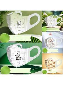 10pcs 3D Elastic Ear Loop Face Mask, Adult New Cartoon Panda Pattern, 3-Ply Protective Mask, Individually Packaged - Multicolor - View 1