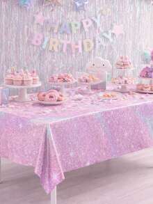 1pc Laser Pink Baby Shower Party Disposable Tablecloth, Size 137*274cm Shiny Rainbow Color Tabletop Cover, Birthday Wedding Party Decor, Baby Shower Decor, Gender Reveal Decor, Backdrop Decor, Girl Party Tablecloth, Baby Shower Party Supplies, 1st Birthday Party Home Event Tabletop Decor, Baby Party Decorations - Laser Pink - View 7