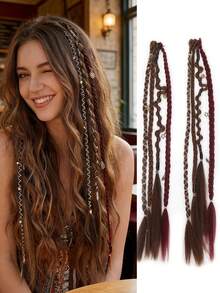 Bohemian Long Hair Braid, Hand Woven Synthetic Wig Braid With Decorative Hair Accessories, Hair Clip Braid, Simple And Easy To Wear, Suitable For Women's Daily Use And Gatherings - Multicolor - View 13