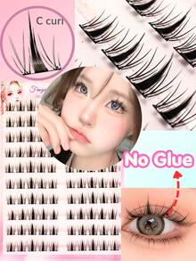 100 bouquets de faux cils de lapin sans colle, style coréen, courbe C, longueur fixe de 12 mm, agrandissement des yeux, DIY simple, maquillage rapide, convient aux débutants. Cils doux et légers, réutilisables, idéaux pour un usage quotidien, les voyages, la photographie, un excellent cadeau pour la petite amie, l'amie, les vacances - C - Voir 3